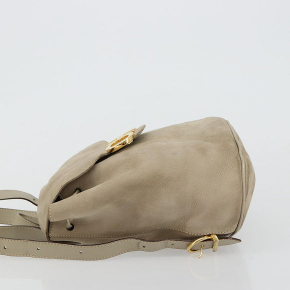 Salvatore Ferragamo Gancini Backpack Suede Gray Gold Auth 179844