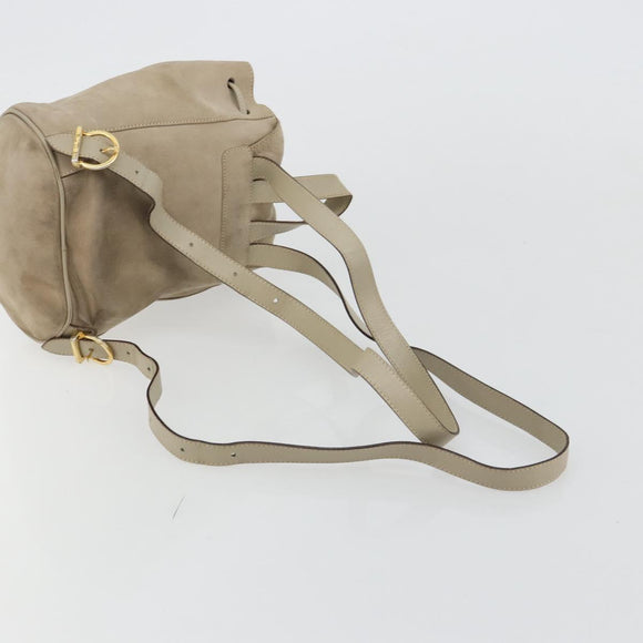 Salvatore Ferragamo Gancini Backpack Suede Gray Gold Auth 179844