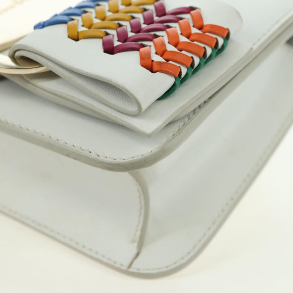 Salvatore Ferragamo Chain Vala Shoulder Bag Leather White Gold Auth 179845A