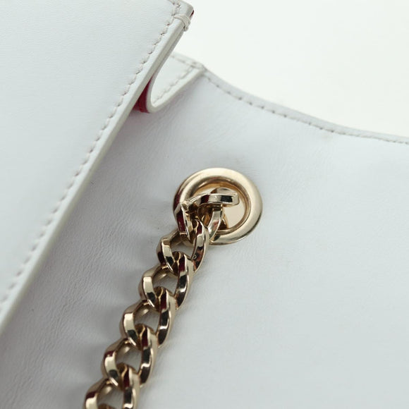 Salvatore Ferragamo Chain Vala Shoulder Bag Leather White Gold Auth 179845A