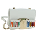 Salvatore Ferragamo Chain Vala Shoulder Bag Leather White Gold Auth 179845A-1