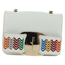 Salvatore Ferragamo Chain Vala Shoulder Bag Leather White Gold Auth 179845A-13