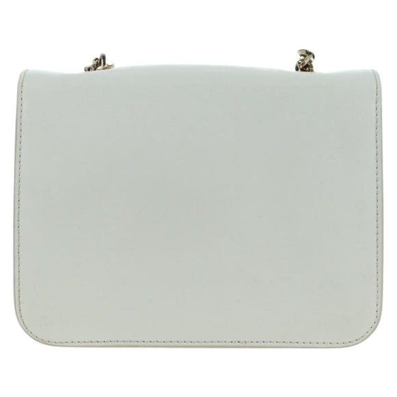 Salvatore Ferragamo Chain Vala Shoulder Bag Leather White Gold Auth 179845A