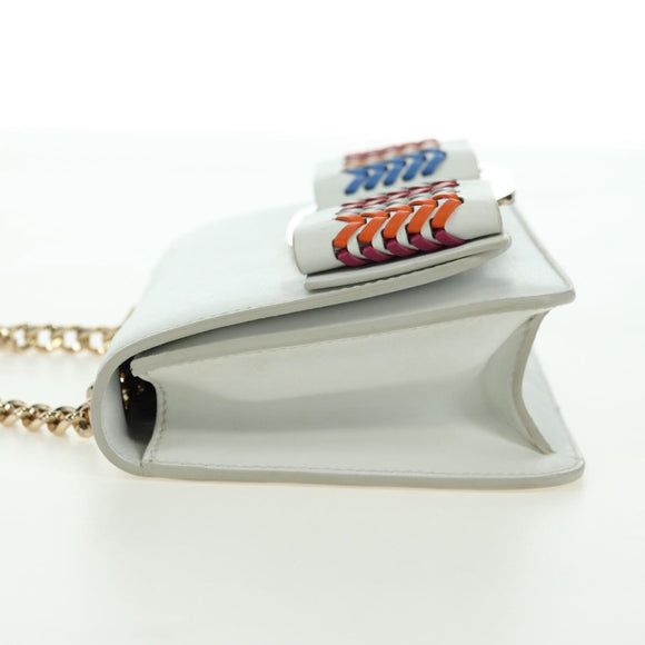 Salvatore Ferragamo Chain Vala Shoulder Bag Leather White Gold Auth 179845A