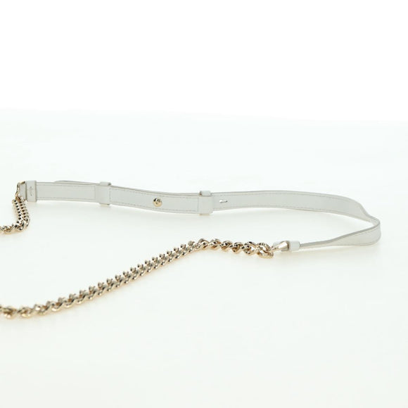 Salvatore Ferragamo Chain Vala Shoulder Bag Leather White Gold Auth 179845A