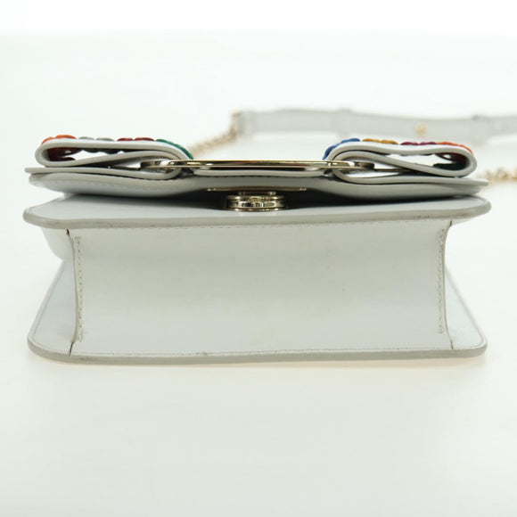 Salvatore Ferragamo Chain Vala Shoulder Bag Leather White Gold Auth 179845A