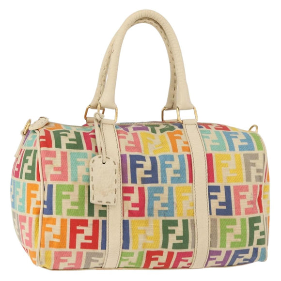 FENDI Zucca Canvas Celeria Boston Bag Multicolor Gold Auth 179846A