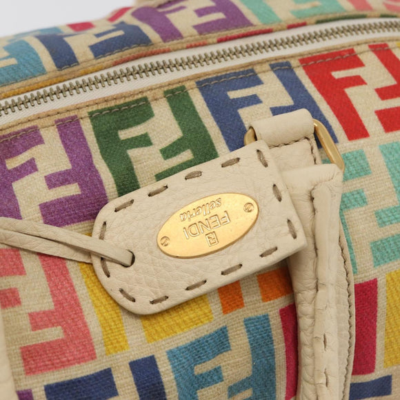 FENDI Zucca Canvas Celeria Boston Bag Multicolor Gold Auth 179846A