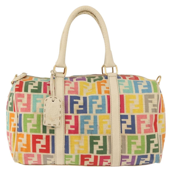 FENDI Zucca Canvas Celeria Boston Bag Multicolor Gold Auth 179846A