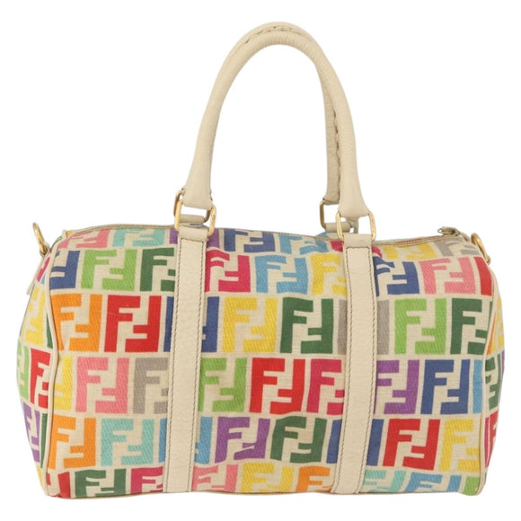 FENDI Zucca Canvas Celeria Boston Bag Multicolor Gold Auth 179846A
