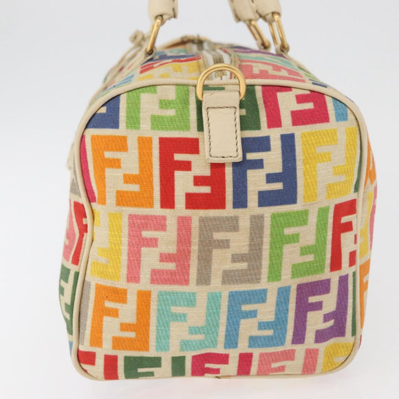 FENDI Zucca Canvas Celeria Boston Bag Multicolor Gold Auth 179846A
