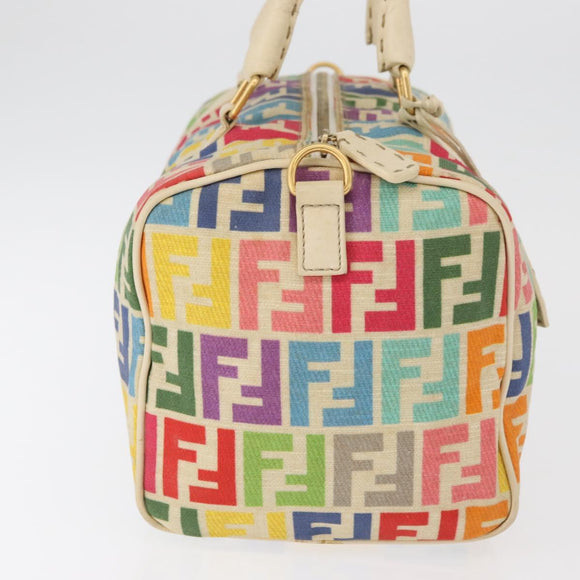FENDI Zucca Canvas Celeria Boston Bag Multicolor Gold Auth 179846A