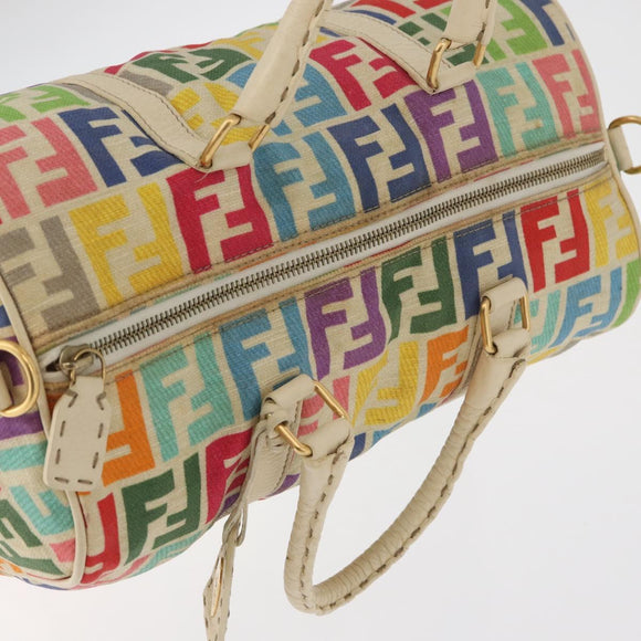 FENDI Zucca Canvas Celeria Boston Bag Multicolor Gold Auth 179846A