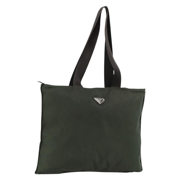PRADA Tote Bag Nylon Khaki Silber Auth 179851