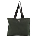PRADA Tote Bag Nylon Khaki Silber Auth 179851-2