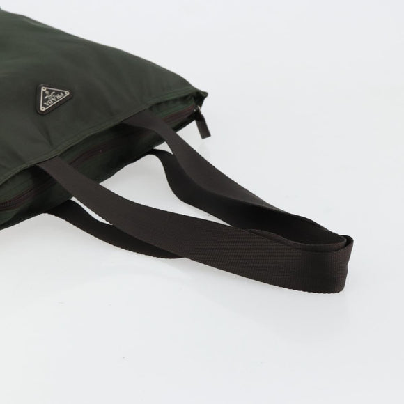 PRADA Tote Bag Nylon Khaki Silber Auth 179851