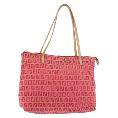 FENDI Zucchino Canvas Tote Bag Red Gold Auth 179852