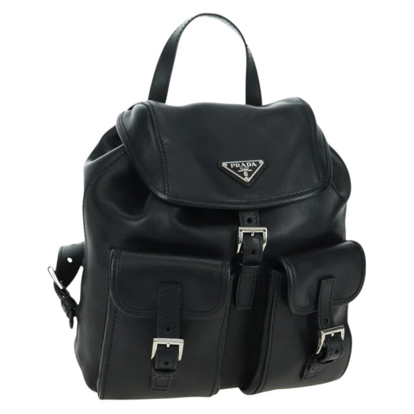 PRADA Rucksack Leder Schwarz Silber Original 179862SAM
