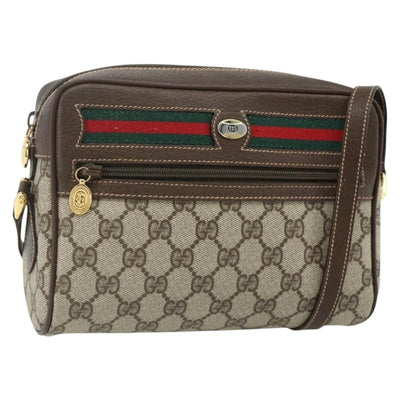 GUCCI GG Supreme Web Sherry Line Shoulder Bag PVC Beige Gold Auth 179865