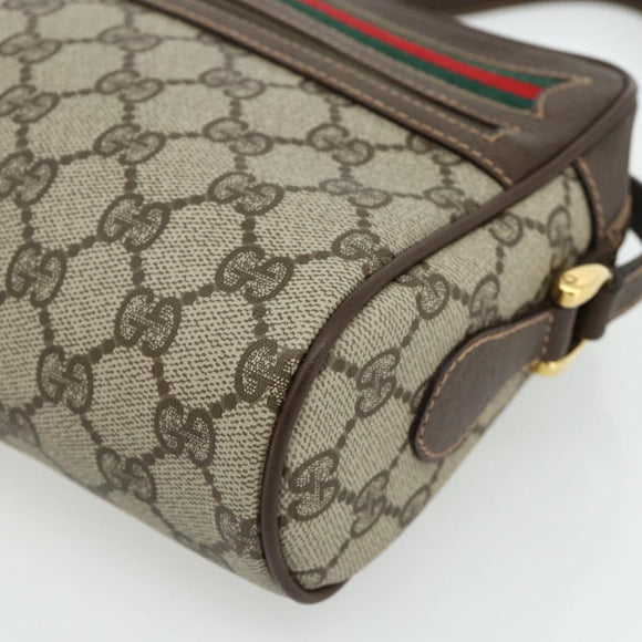 GUCCI GG Supreme Web Sherry Line Shoulder Bag PVC Beige Gold Auth 179865