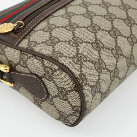 GUCCI GG Supreme Web Sherry Line Shoulder Bag PVC Beige Gold Auth 179865