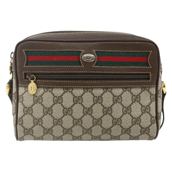 GUCCI GG Supreme Web Sherry Line Shoulder Bag PVC Beige Gold Auth 179865
