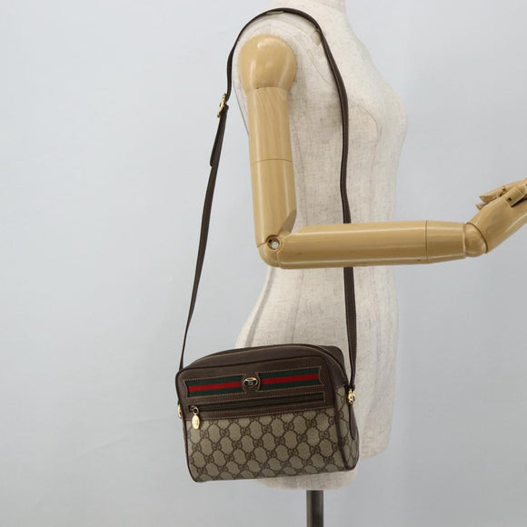 GUCCI GG Supreme Web Sherry Line Shoulder Bag PVC Beige Gold Auth 179865