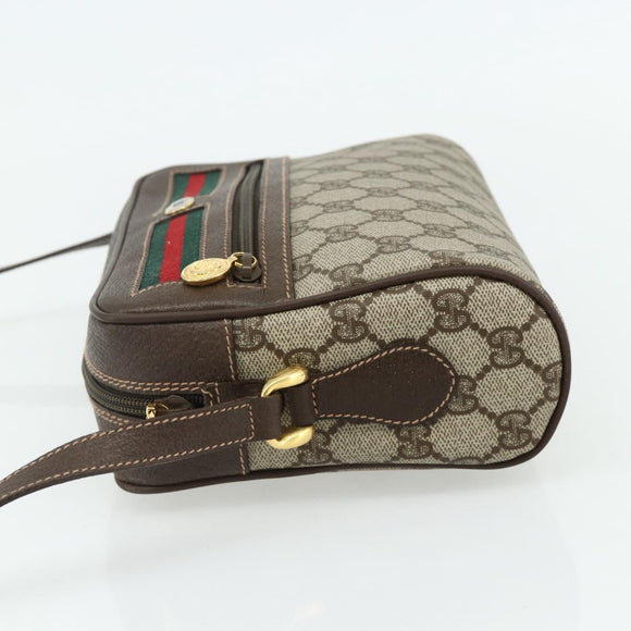 GUCCI GG Supreme Web Sherry Line Shoulder Bag PVC Beige Gold Auth 179865