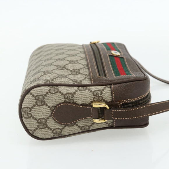 GUCCI GG Supreme Web Sherry Line Shoulder Bag PVC Beige Gold Auth 179865