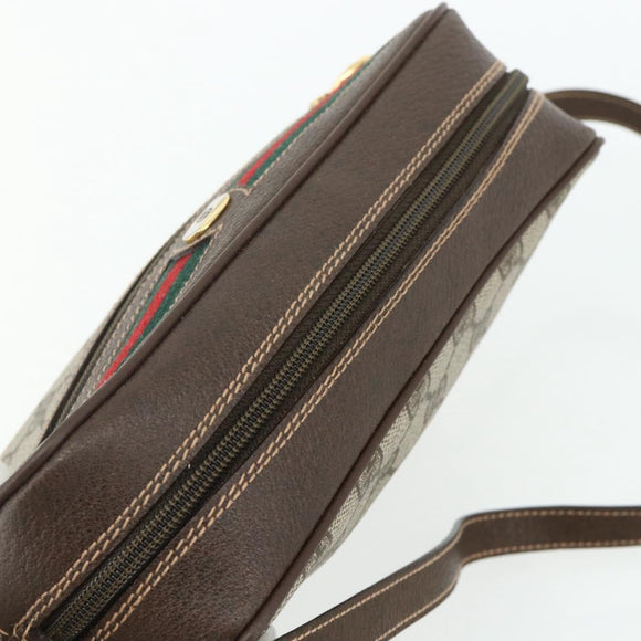 GUCCI GG Supreme Web Sherry Line Shoulder Bag PVC Beige Gold Auth 179865