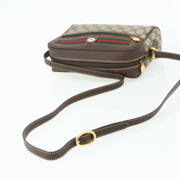 GUCCI GG Supreme Web Sherry Line Shoulder Bag PVC Beige Gold Auth 179865
