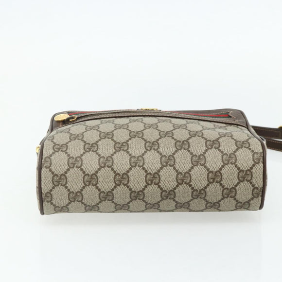 GUCCI GG Supreme Web Sherry Line Shoulder Bag PVC Beige Gold Auth 179865