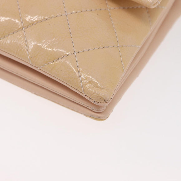 CHANEL Matelasse Chain Shoulder Bag Patent leather Beige Gold CC Auth 179868A
