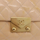 CHANEL Matelasse Chain Shoulder Bag Patent leather Beige Gold CC Auth 179868A-18