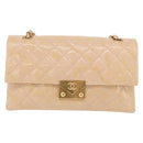 CHANEL Matelasse Chain Shoulder Bag Patent leather Beige Gold CC Auth 179868A-13