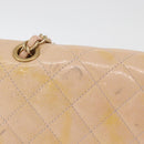 CHANEL Matelasse Chain Shoulder Bag Patent leather Beige Gold CC Auth 179868A-3
