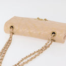 CHANEL Matelasse Chain Shoulder Bag Patent leather Beige Gold CC Auth 179868A-7