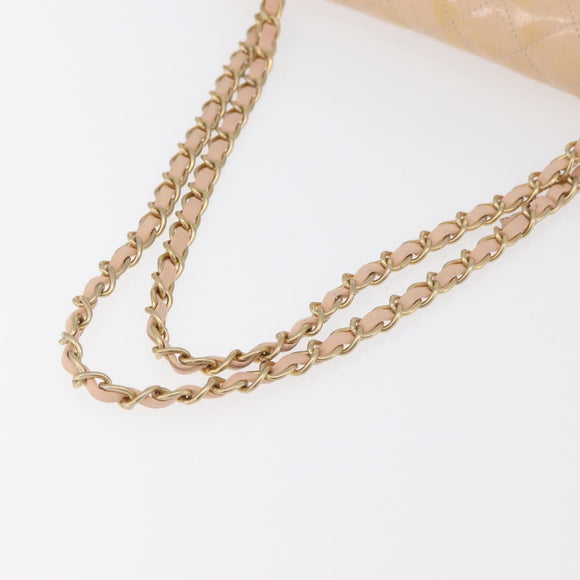 CHANEL Matelasse Chain Shoulder Bag Patent leather Beige Gold CC Auth 179868A