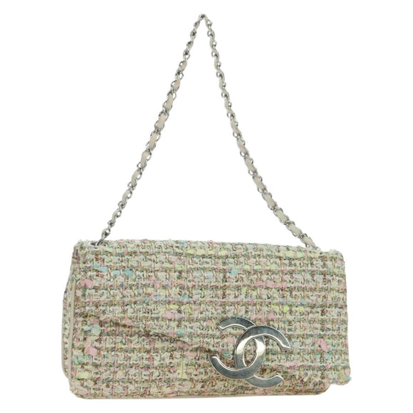 CHANEL Matelasse Chain Shoulder Bag Tweed Purple Gold CC Auth 179870SAV