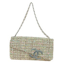 CHANEL Matelasse Chain Shoulder Bag Tweed Purple Gold CC Auth 179870SAV-13