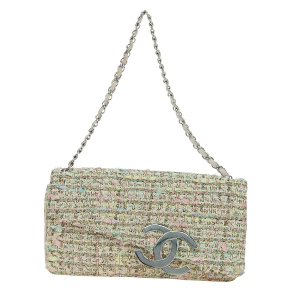 CHANEL Matelasse Chain Shoulder Bag Tweed Purple Gold CC Auth 179870SAV