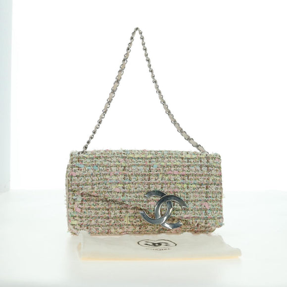 CHANEL Matelasse Chain Shoulder Bag Tweed Purple Gold CC Auth 179870SAV