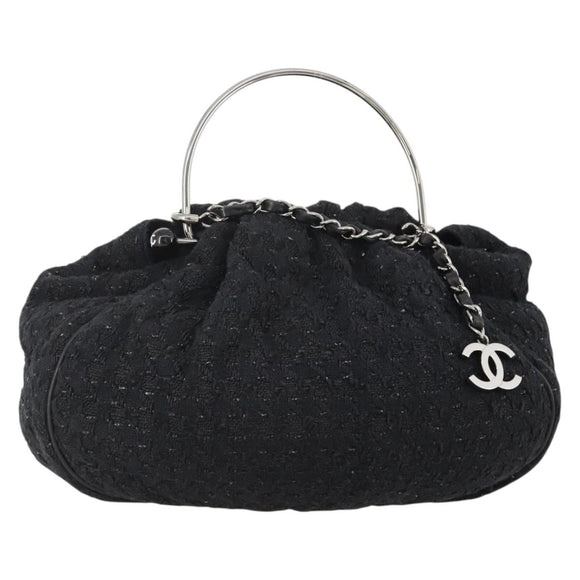 CHANEL Handtasche Tweed Schwarz Silber CC Auth 179871