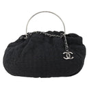 CHANEL Handtasche Tweed Schwarz Silber CC Auth 179871-13