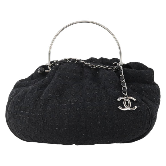 CHANEL Handtasche Tweed Schwarz Silber CC Auth 179871