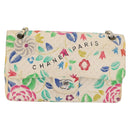 CHANEL Matelasse 26 Chain Shoulder Bag Cotton White Silver CC Auth 179872A-2