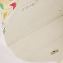 CHANEL Matelasse 26 Chain Shoulder Bag Cotton White Silver CC Auth 179872A-20