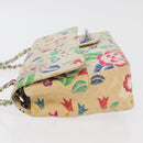 CHANEL Matelasse 26 Chain Shoulder Bag Cotton White Silver CC Auth 179872A-5
