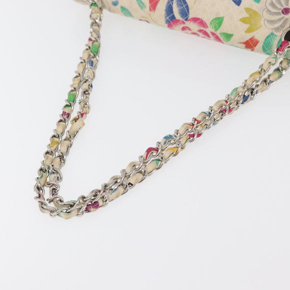 CHANEL Matelasse 26 Chain Shoulder Bag Cotton White Silver CC Auth 179872A