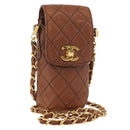 CHANEL Matelasse Chain Shoulder Bag Lamb Skin Brown Gold CC Auth 179875A-1
